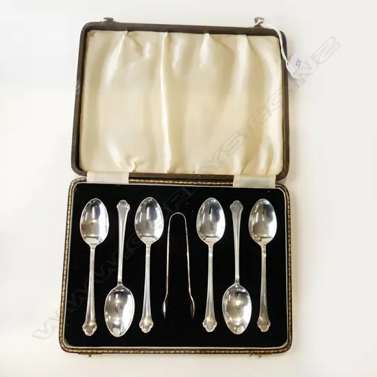 CASED S/S TEA SPOON & TONGS SET 