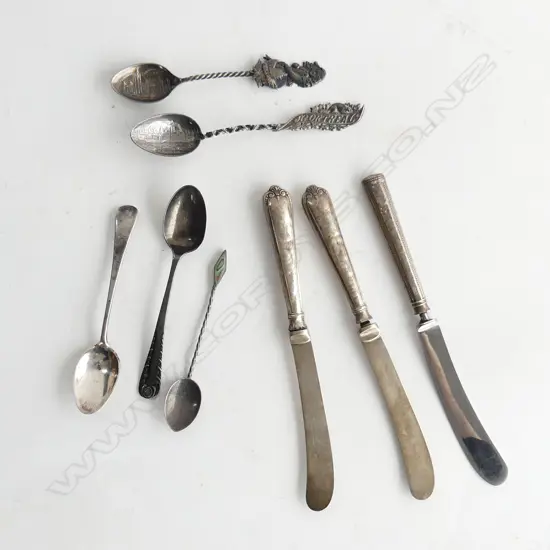 5 ASST STG SILVER COFFEE SPOONS & 3 STG SILVER  PATÉ KNIVES 