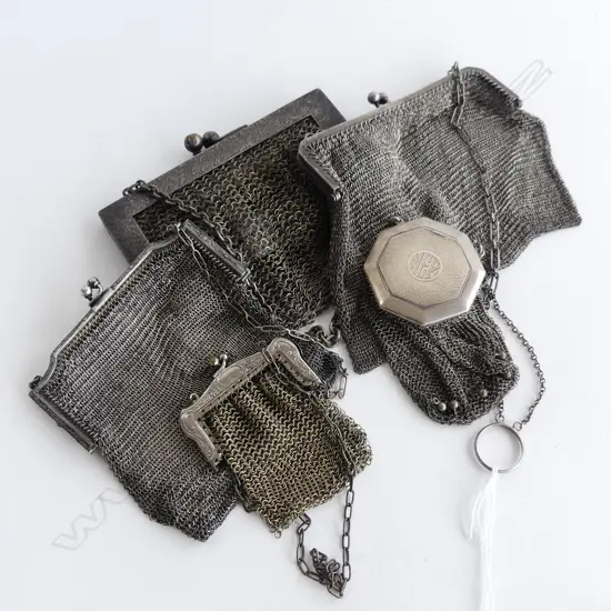 5 SILVER MESH BAGS; 2 STG SILVER, 3 METAL