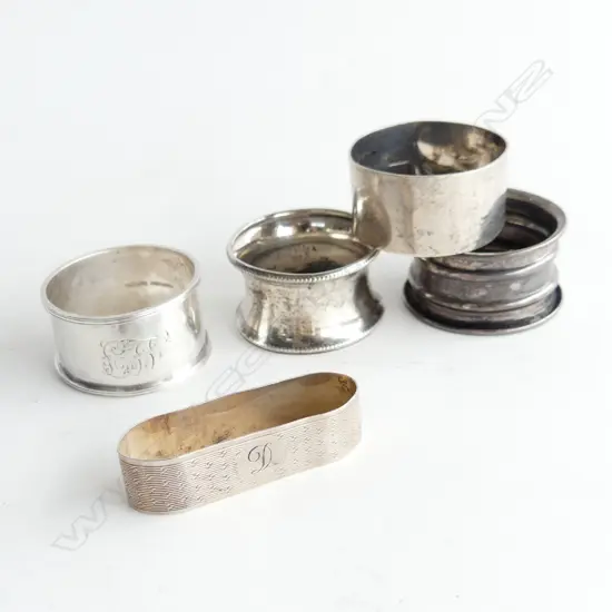 5 ASST STG SILVER NAPKIN RINGS 72GMS