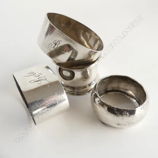 4 VINTAGE STG SILVER NAPKIN RINGS INCL 1 PR, 100GMS 