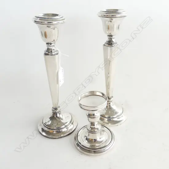 PR STG SILVER CANDLESTICKS B'HAM 1951 H.230mm + CANDLE HOLDER B'HAM 1912 
