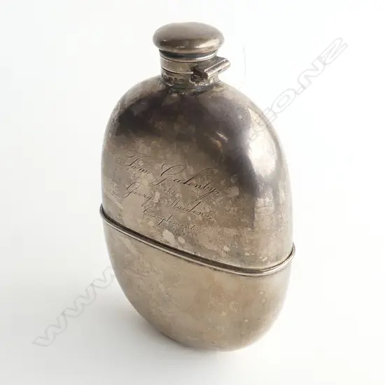 LG STG SILVER HIP FLASK, BIRM. 1888, 285 GMS H. 165MM