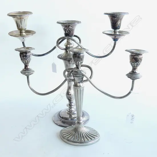2 SILVER PLATED CANDLEABRA BOTH 3 NOZZLE ONE FALSTAFF BRAND H. 290mm OTHER 360mm 
