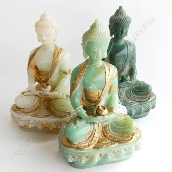 3 JADE? BUDDHAS H.200mm