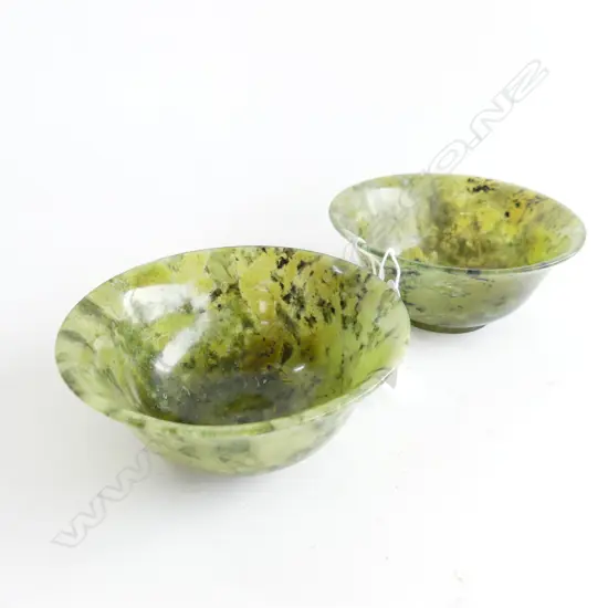 A FINE PAIR OF TRANSLUCENT SPINACH JADE WINE CUPS H.45mm. W.103mm
