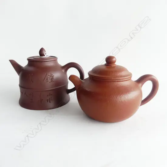 2 CHINESE YIXING WARE TEAPOTS 125mm dia