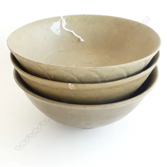 3 CHINESE CELADON BOWLS; SONG & YUAN 190mm dia