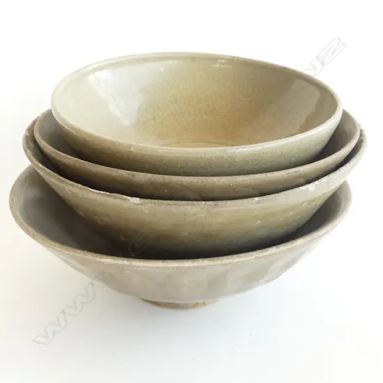 4 CHINESE CELADON BOWLS; SONG & YUAN 170mm dia