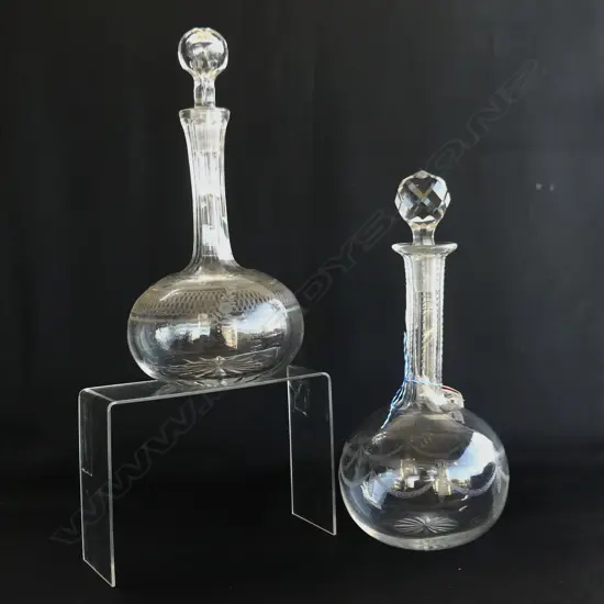 2 VINTAGE ETCHED CRYSTAL DECANTERS; 1 EDWARDIAN. C1910 H. 310