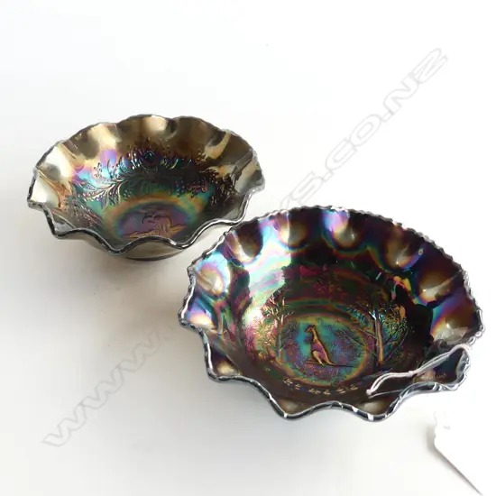 PR PETROL AUSTRALIAN CARNIVAL GLASS BOWLS, KOOKABURRA, KANGAROO, DIA.140mm