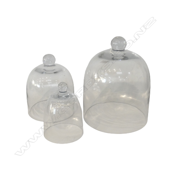 3 GRADUATED GLASS DOMES (H. 250, 190 & 150MM)