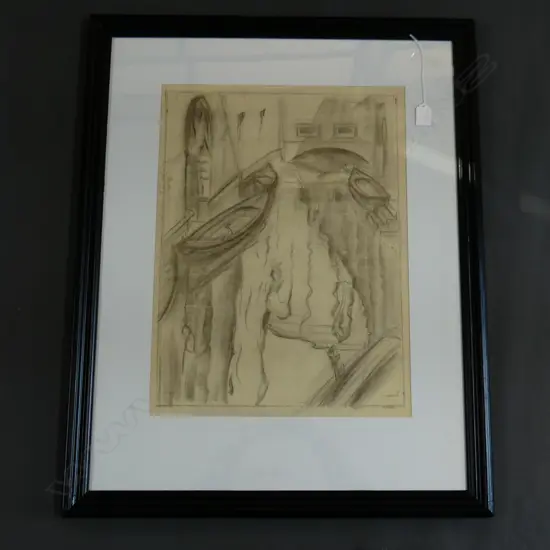 JOHN WEEKS 'VENETIAN CANAL' CHARCOAL ON PAPER 1924 500x380mm