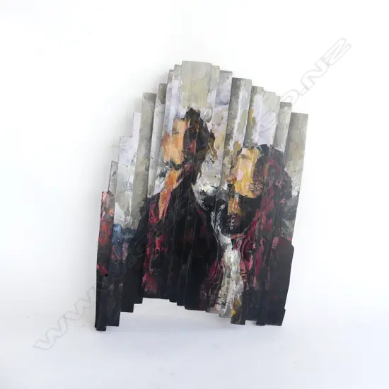 AUSTIN DAVIES PAINTING painting on undulating boards 'TWO WOMEN' signed labelled verso H.400mm