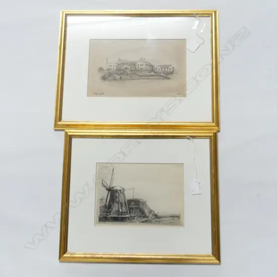 2 ETCHINGS; J. C. HILL AUCKLAND BOYS GRAMMAR 160x260mm