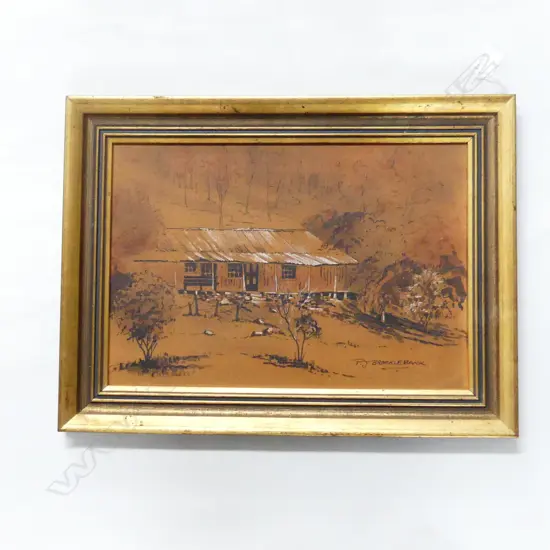 P. J. BROCKLEBANK 'OLD SHACK, ST ALBANS' MIXED MEDIA ON BOARD 270x395mm