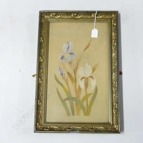 EARLY NORSEWOOD NZ WOOL EMBROIDERY OF ORCHIDS IN FRAME BY A. MORTENSEN C. 1880’S L. 600MM