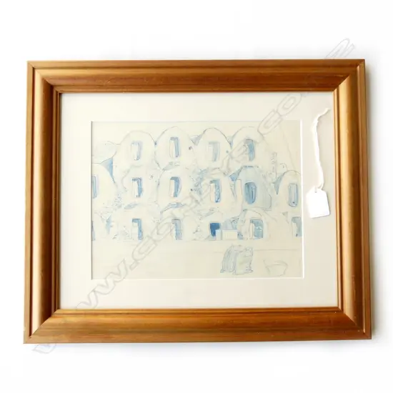 JOHN WEEKS - MUD BRICK GRANARY TUNISIA FRAMED SKETCH  195 X 260MM