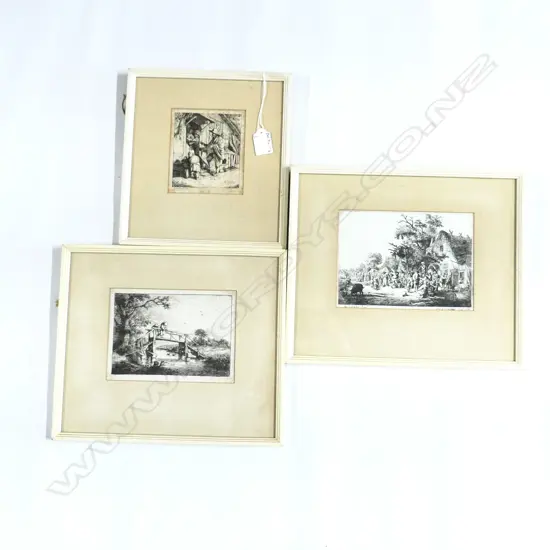 3 OLD FRAMED ETCHINGS, LARGEST 130 X 180MM