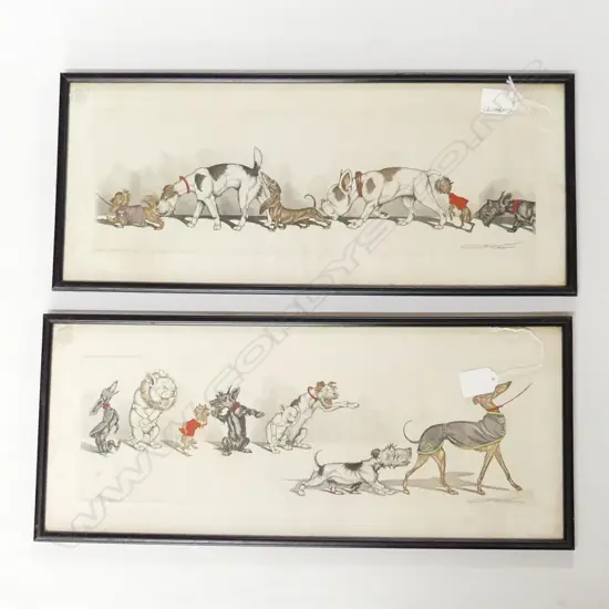 2 Hand coloured etchings of dogs by Boris O'Klein French artist &cartoonist signed & entitled...