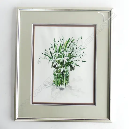 SWISS, SNOWDROPS STILL LIFE,  WATERCOLOUR, '90, 350 x 275mm