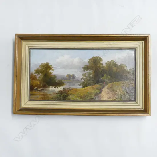 T. S. BARBER 'NEAR STRATFORD ON AVON, WARWICKSHIRE' OIL ON CANVAS, 190 x 390mm