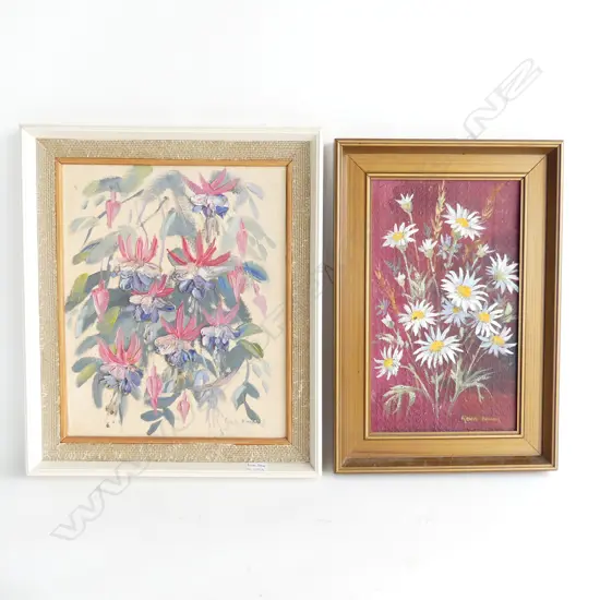 2 RENÉE BENNER, FUCHSIA & DAISIES, OIL ON BOARD, BOTH SIGNED (250 X 310 & 170 X 290MM)