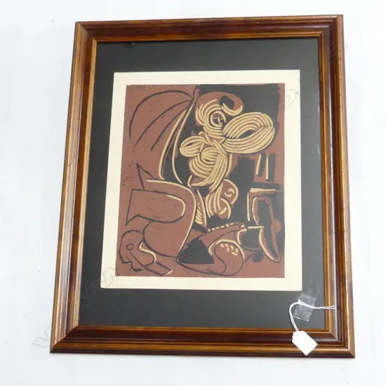PICASSO LINOCUT - RECLINING WOMAN AND PICADOR WITH GUITAR - UNSIGNED & UNEDITIONED 315x370mm