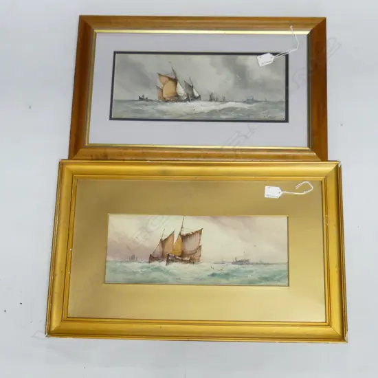 PR ENGLISH W/CS FISHING LUGGERS AT SEA SIGNED W STEWART H350MM L570MM