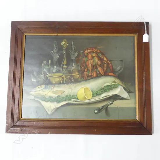 VICTORIAN  LITHOGRAPH, STILL LIFE WITH FISH, SAUVAGE, 375 x 505mm