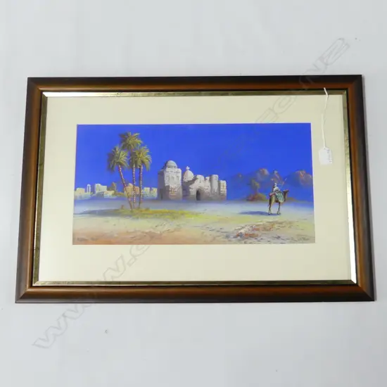 B. RAPPINI 'ALGERIAN RUINS', GOUACHE ON BLUE PAPER, 240 x 470mm