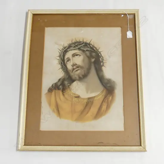 CHROMO-LITHOGRAPHIC PRINT OF HEAD OF JESUS CHRIST 360 X 520MM