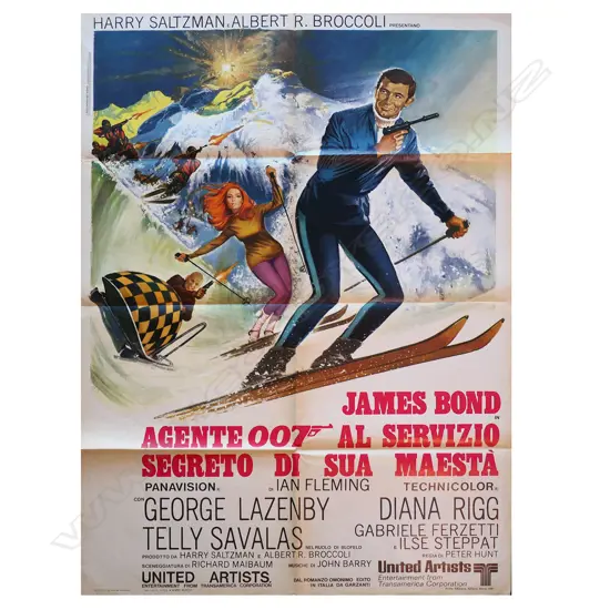 LG RARE 1969 ITALIAN JAMES BOND/GEORGE LAZENBY 'ON HIS MAJESTY'S SECRET SERVICE' POSTER, SOME WEAR,1400 x 1000mm.