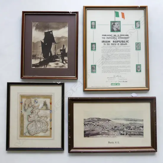 4 OLD FRAMED PRINTS; IRISH PROCLAMATION C1916