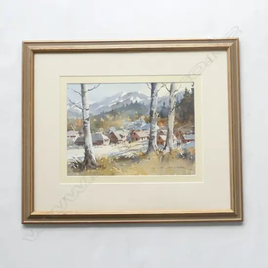 WILLIAM F MOORE 'WINTER LANDSCAPE HAMNER SPRINGS' WATERCOLOUR