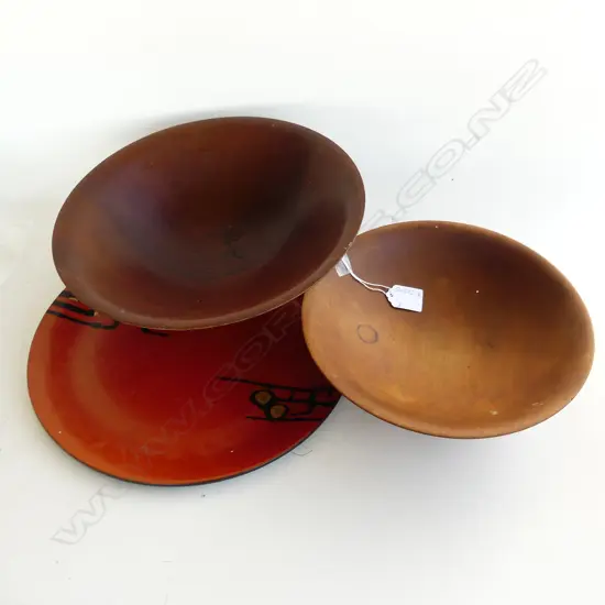2 NZ VINTAGE WOODS BOWLS & LACQUER TRAY:'MT.EDEN TURNERY' kauri + 'KONIN' Scandinavian Styled 