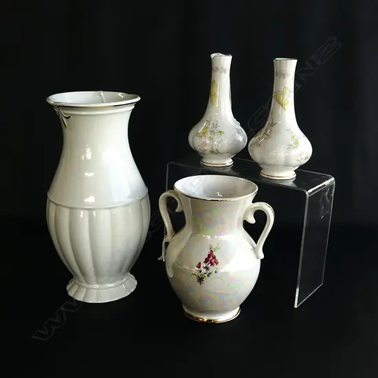 4 VASES; ROYAL WINTON BLANC DE CHINE (H.230MM) TITIAN V.117 (H.145MM) + PR ROYAL ALBERT BUTTERFLY DAYS (H.135MM)