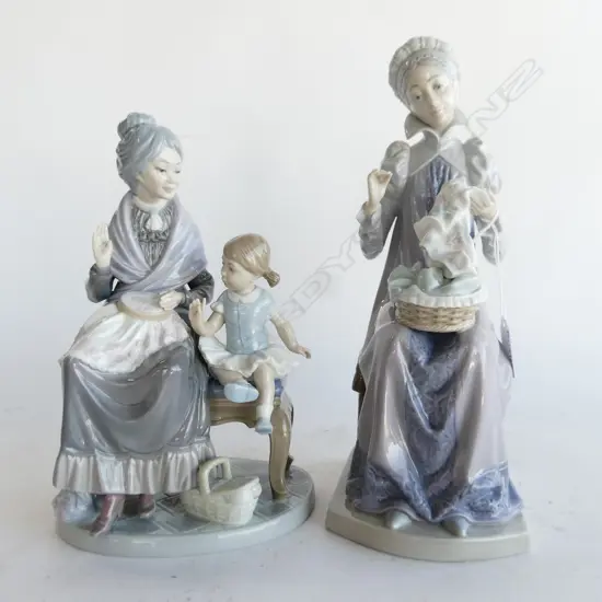 2 LLADRO FIGURINES; VISIT w. GRANNY #5305 (thumb af) & SEWING A TROUSSEAU #5126 H.280mm