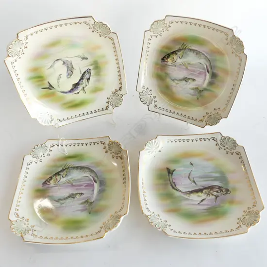4 GERMAN CHINA FISH PLATES DIA 220MM