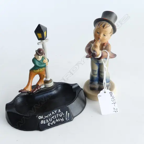 HUMMEL FIGURINE 'SERENADE' H. 120MM & DRUNKEN MAN OLD BAKELITE ASHTRAY H. 110MM