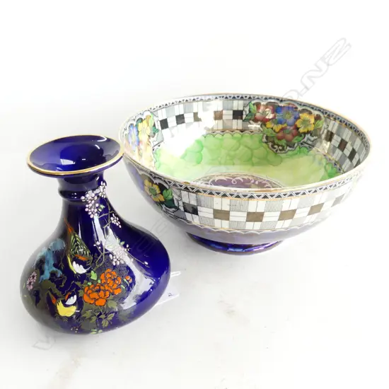MALING LUSTRE BOWL 215mm dia + SHELLEY VASE H.120mm