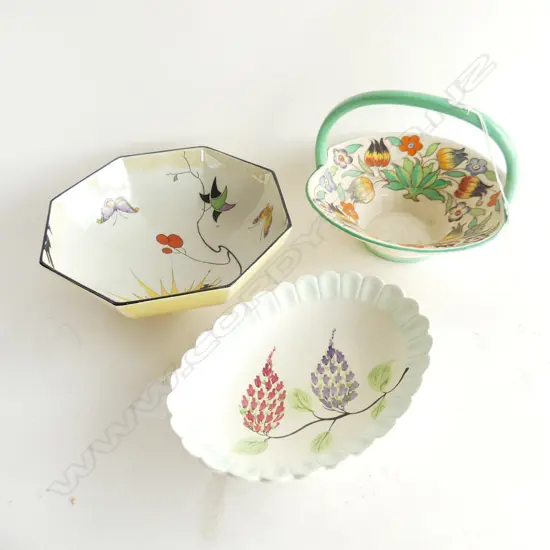 CHARLOTTE RHEAD BASKET/SHELLY BOWL AND E RADFORD DISH