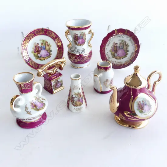 SM TRAY BURGUNDY LIMOGES MINIATURES; TELEPHONE