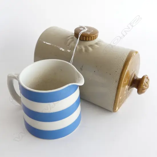 CORNISHWARE JUG H100MM & STONE HOTWATER BOTTLE L250MM