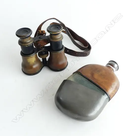 WWI HIP FLASK WITH PEWTER MOUNTS