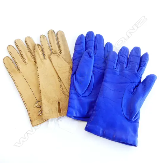 2 PRS LEATHER GLOVES; BLUE ITALIAN CASHMERE LINED, OTHER size 61/2