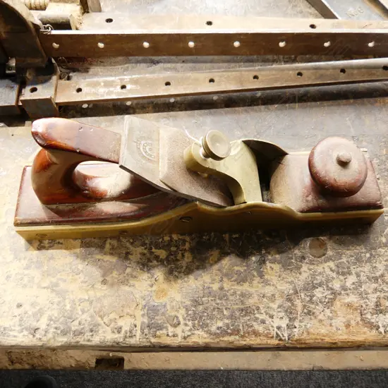 VINTAGE MATHIESON BRASS & HARDWOOD PLANE L.350mm EX. PHIL BROADBENT WORKSHOP