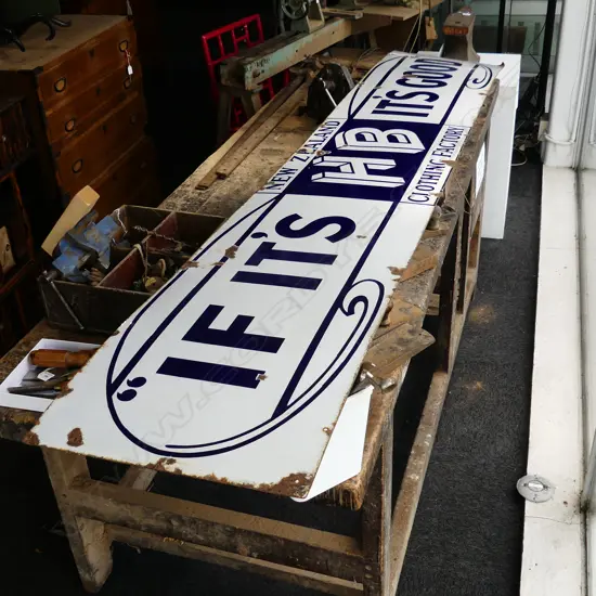 LGE OLD HALLENSTEINS BROTHERS ENAMEL SIGN BLUE & WHITE