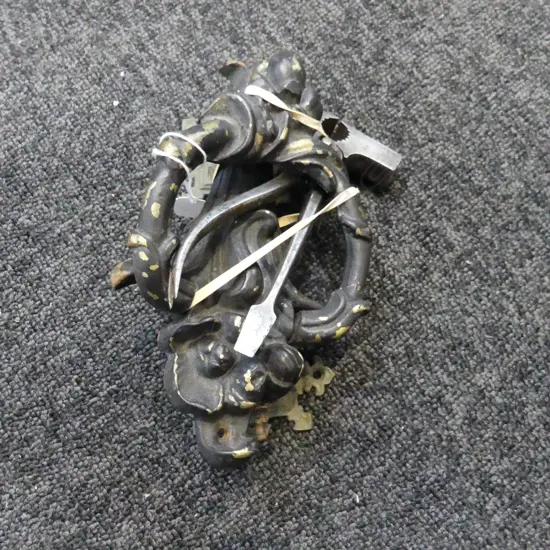 THREE TOOLS. GERMANY MULTI TOOL AXE HAMMER NAIL PULLER. BRASS DOOR KNOCKER & BRASS HANDLE.