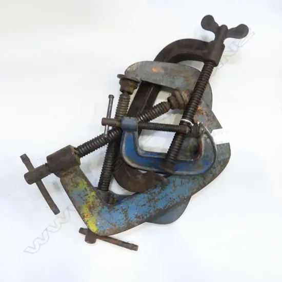 FOUR OLD ' G ' CLAMPS. VARIOUS SIZES.